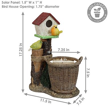 Sunnydaze Polyresin Bird House Planter Statue With Solar Lighted Birds