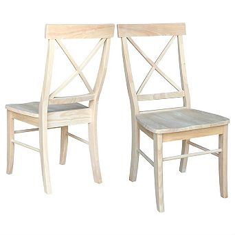 Set Of 2 - Unfinished Wood Dining Chairs With X-back Seat Backrest