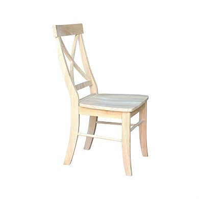 Set Of 2 - Unfinished Wood Dining Chairs With X-back Seat Backrest