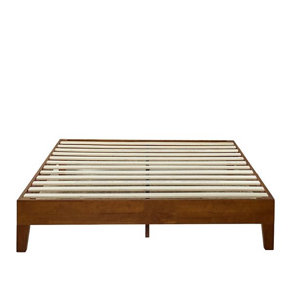 King Size Modern Low Profile Solid Wood Platform Bed Frame In Cherry Finish