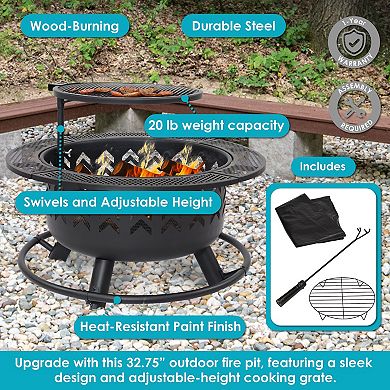 Sunnydaze 32.75 In Arrow Motif Steel Fire Pit With Cooking Grate - Black