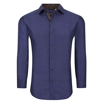 Azaro Uomo Men Slim Fit Four-way Stretch Geometric Long Sleeve Button Down