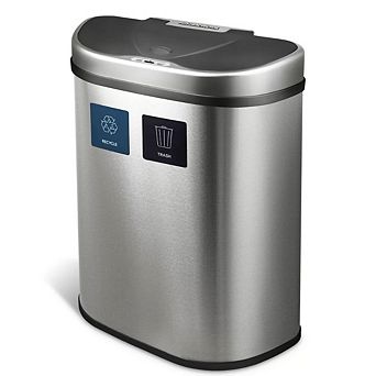 Dual Stainless Steel 18-gallon Trash Can Recycle Bin With Motion Sensor Lid