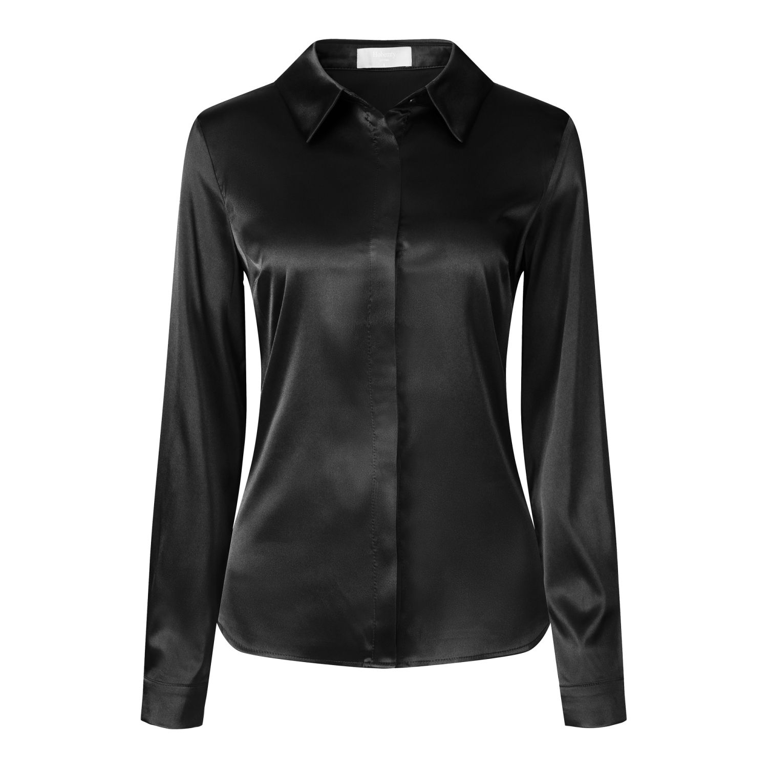 Women's Satin Silk Button Down Shirt - Long Sleeve Casual Office Blouse (Breathable & Silky)