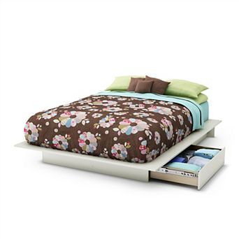 Queen Size Modern Platform Bed With 2 Storage Drawers In White Finish