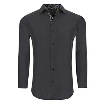 Azaro Uomo Men Slim Fit Four-way Stretch Geometric Long Sleeve Button Down