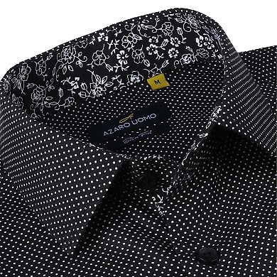 Azaro Uomo Men Slim Fit Four-way Stretch Geometric Long Sleeve Button Down