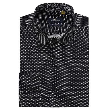 Azaro Uomo Men Slim Fit Four-way Stretch Geometric Long Sleeve Button Down