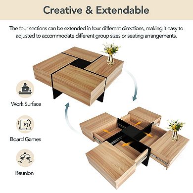 F.C Design Unique Design Coffee Table with 4 Hidden Storage Compartments