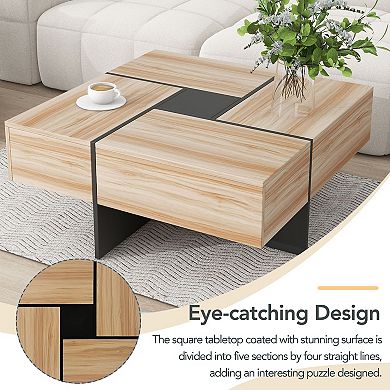 F.C Design Unique Design Coffee Table with 4 Hidden Storage Compartments