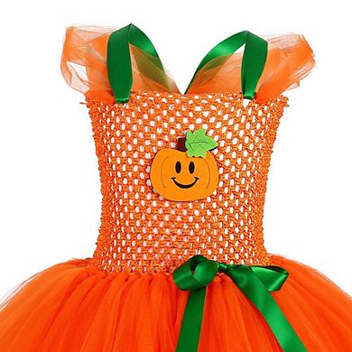 Children's Halloween Pumpkin Tutu Dress With 3-pieces Jewelry