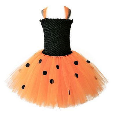 Children's Halloween Pumpkin Tutu Dress With 3-pieces Jewelry