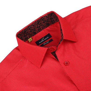 Azaro Uomo Men Slim Fit Four-way Stretch Geometric Long Sleeve Button Down
