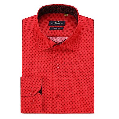 Azaro Uomo Men Slim Fit Four-way Stretch Geometric Long Sleeve Button Down