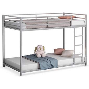 Twin Over Twin Low Profile Modern Bunk Bed In Silver Metal Finish