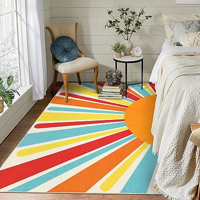 Garvee Boho Sun Print Area Rug Washable Non Slip Soft Modern Carpet Mat for Home Decor