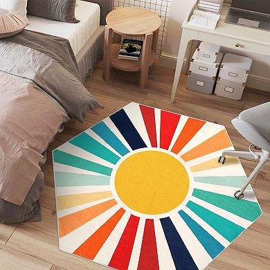 Garvee Boho Sun Print Area Rug Washable Non Slip Soft Modern Carpet Mat for Home Decor