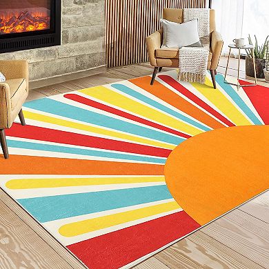 Garvee Boho Sun Print Area Rug Washable Non Slip Soft Modern Carpet Mat for Home Decor