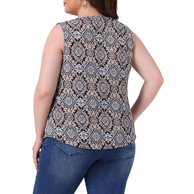 Plus Size Top For Women Sleeveless Floral Print V Neck Tunic Tank Tops Blouse Shirts