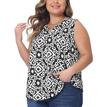 Plus Size Top For Women Sleeveless Floral Print V Neck Tunic Tank Tops Blouse Shirts