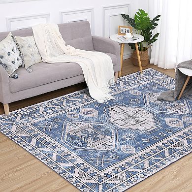 Garvee Vintage Distressed Area Rug Geometric Print Retro Accent Throw Carpet