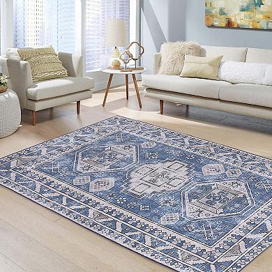Garvee Vintage Distressed Area Rug Geometric Print Retro Accent Throw Carpet