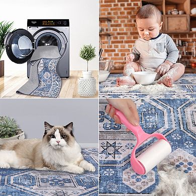 Garvee Vintage Distressed Area Rug Geometric Print Retro Accent Throw Carpet