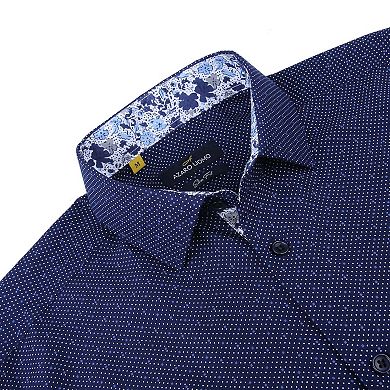 Azaro Uomo Men Slim Fit Four-way Stretch Geometric Long Sleeve Button Down