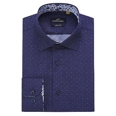 Azaro Uomo Men Slim Fit Four-way Stretch Geometric Long Sleeve Button Down