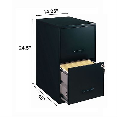 Vertical Filing Cabinet Black Steel 2-Drawer Lockable Letter Size Document Organizer 24.5 inches H