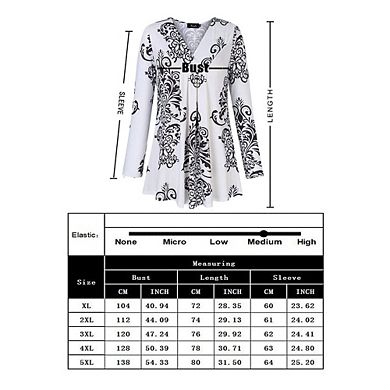 Women's Plus Size Long Sleeve V Neck Tee Shirt Pleated Tops Flowy Loose Blouse Casual Tunic Shirt