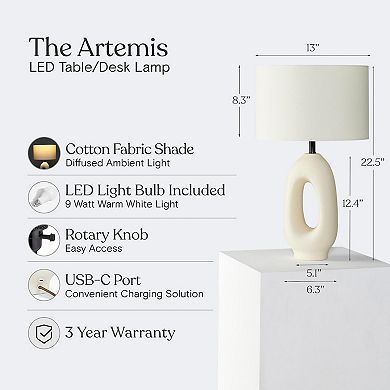 Brightech Artemis 22" Ceramic Led Table Lamp With Usb-c Charging Port