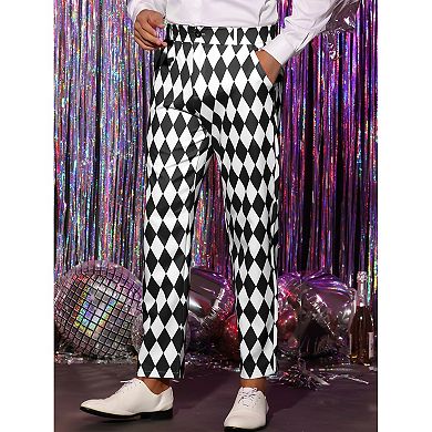 Argyle Pattern Pants For Men's Regular Fit Flat Front Party Prom Dress Trousers