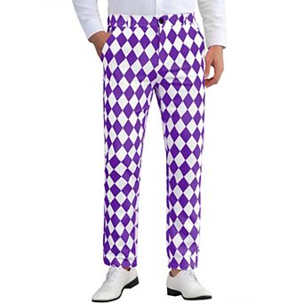 Argyle Pattern Pants For Men's Regular Fit Flat Front Party Prom Dress Trousers
