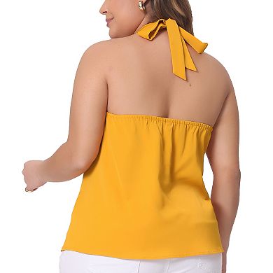 Plus Size Top For Women Self Tie Halter Neck Suspender Vest Sleeveless Cami Camisole