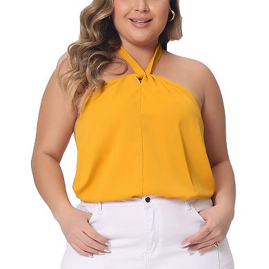 Plus Size Top For Women Self Tie Halter Neck Suspender Vest Sleeveless Cami Camisole