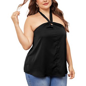 Plus Size Top For Women Self Tie Halter Neck Suspender Vest Sleeveless Cami Camisole