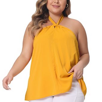Plus Size Top For Women Self Tie Halter Neck Suspender Vest Sleeveless Cami Camisole