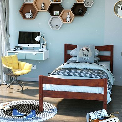 Twin Size Farmhouse Style Pine Wood Platform Bed Frame