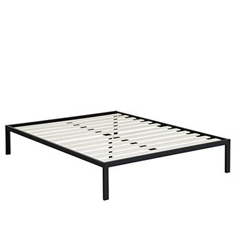 Queen Size Steel Metal Platform Bed Frame With Wood Slats