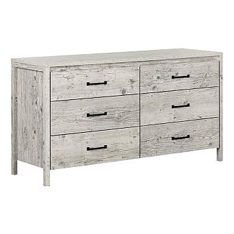 6-Drawer Double Dresser Bedroom Storage Cabinet, Grey Engineered Wood, 59.25 inches