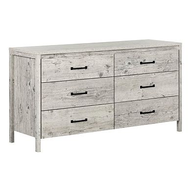 6-Drawer Double Dresser Bedroom Storage Cabinet, Grey Engineered Wood, 59.25 inches