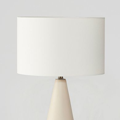 Brightech Nathaniel Cement Led Table Lamp - Sleek Minimalist Design With Cream Cotton Drum Shade