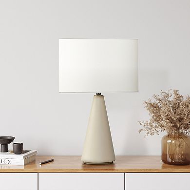 Brightech Nathaniel Cement Led Table Lamp - Sleek Minimalist Design With Cream Cotton Drum Shade