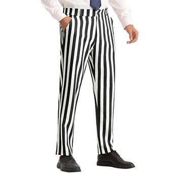 Striped Dress Pants for Men's Straight Leg Color Block Business Trousers
