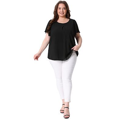 Women's Plus Size Chiffon 2-Layered Ruffle Short Sleeve Round Neck Top