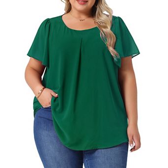 Women's Plus Size Chiffon 2-Layered Ruffle Short Sleeve Round Neck Top