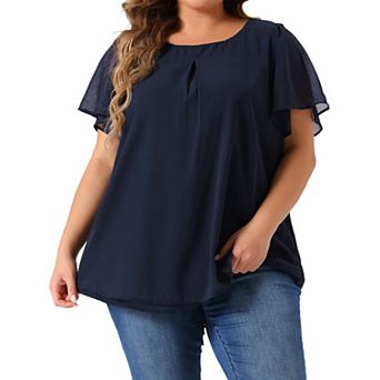 Women's Plus Size Chiffon 2-Layered Ruffle Short Sleeve Round Neck Top