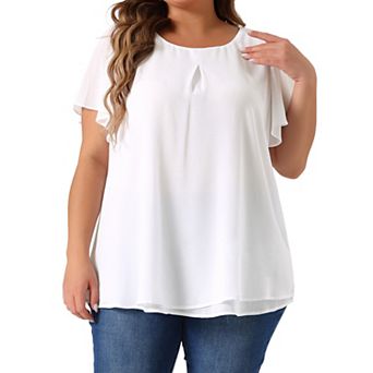 Women's Plus Size Chiffon 2-Layered Ruffle Short Sleeve Round Neck Top