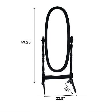 Black Oval Full-Length Floor Mirror with Adjustable Tilt for Bedroom or Closet, 59.5 inches H